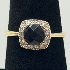 Vintage 14K Gold Black Onyx & Diamond Halo Ring – Size 6